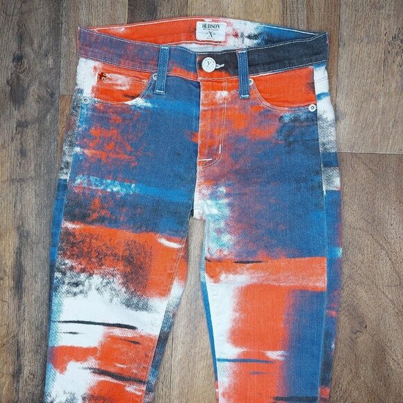 HUDSON Junior Women 24 “Nico” Mid-Rise Super Skinny Jegging Jeans Red White Blue - Picture 2 of 16